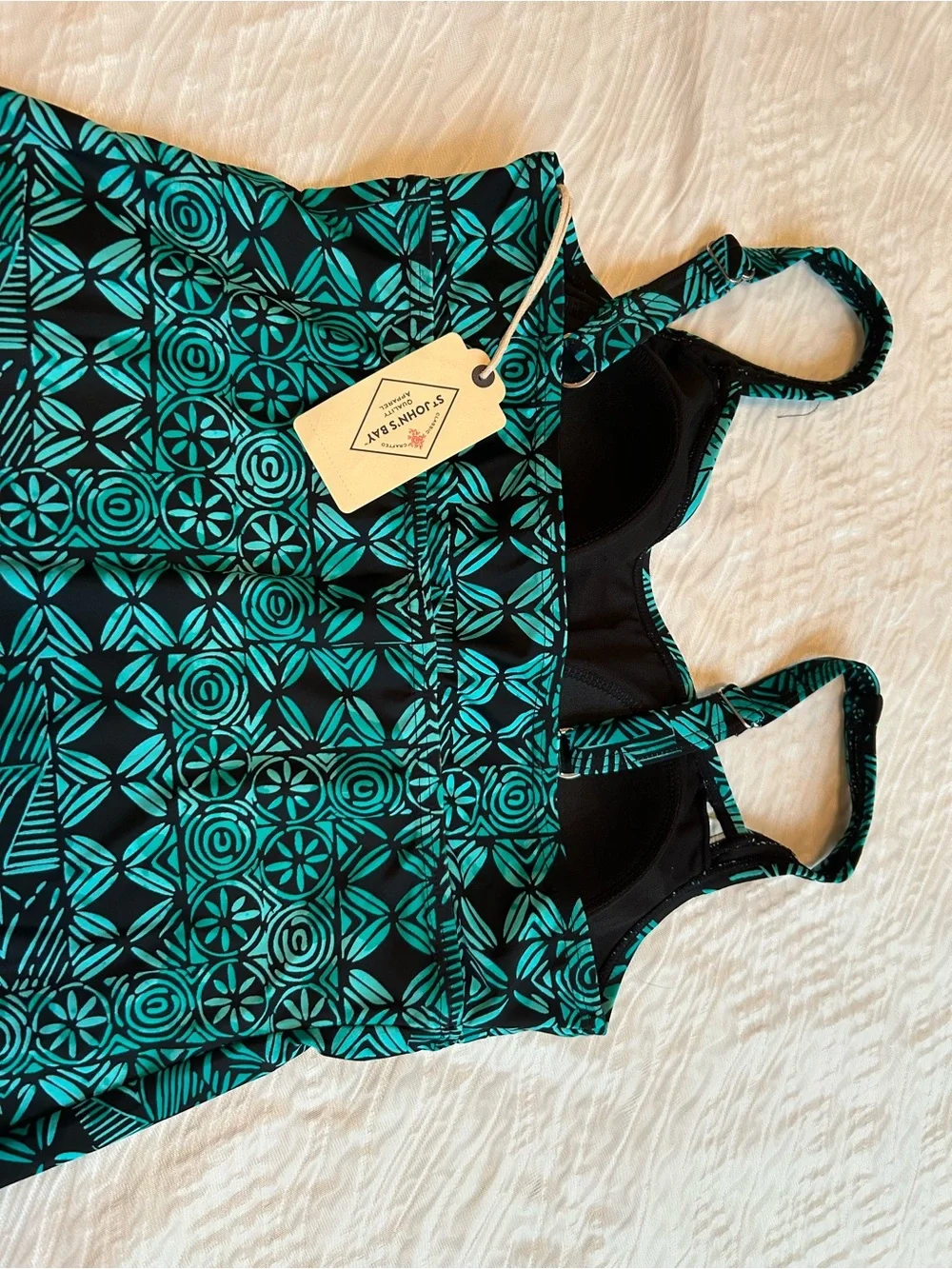 St. John's Bay Black & Teal Geometric Swim Tankini